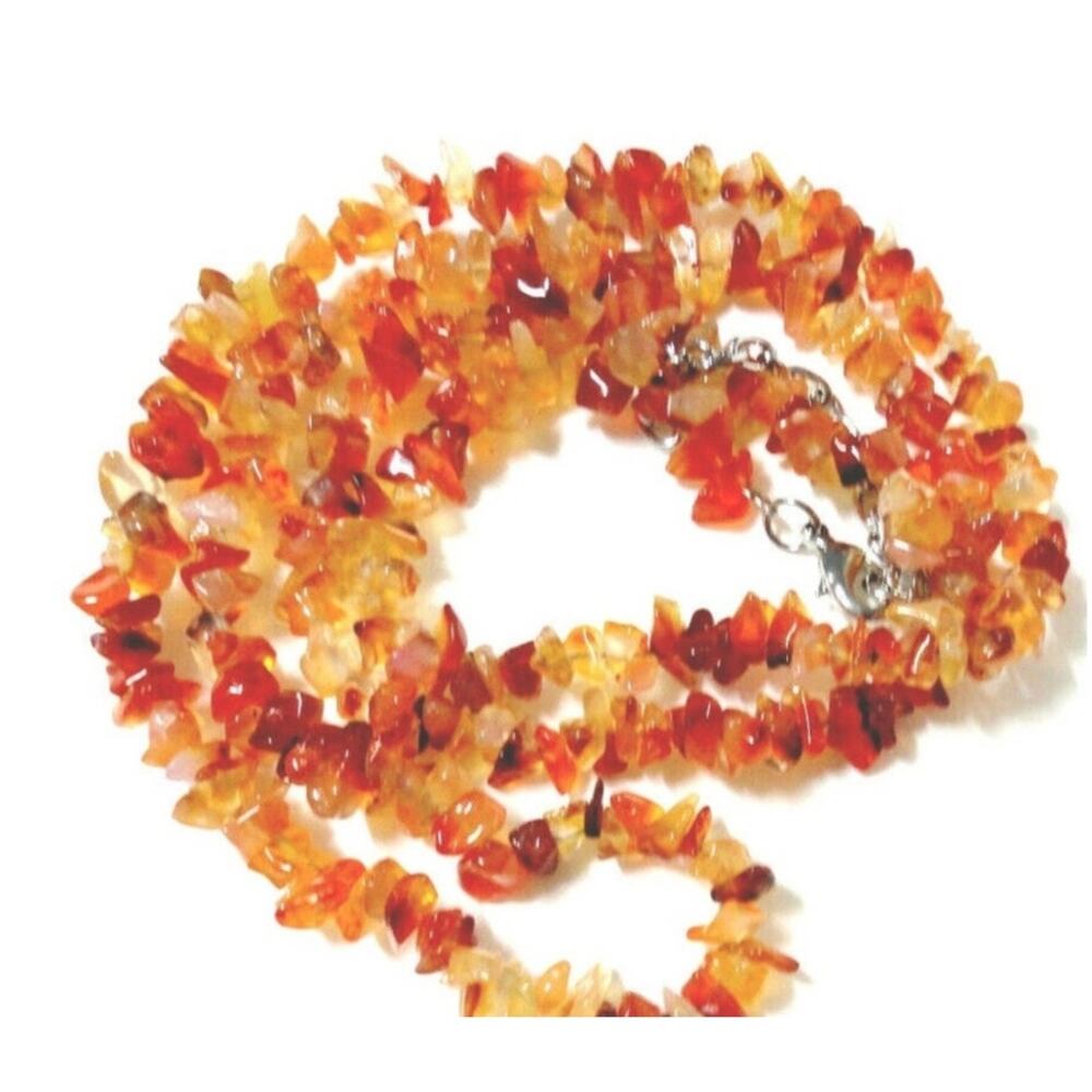 Long Amber Quartz Stone Necklace Beaded 35" Single Or Double Strand 17.5" New